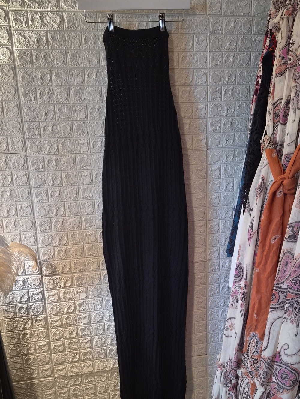 Black Maxi Dress sweater material- The drop ties around neck